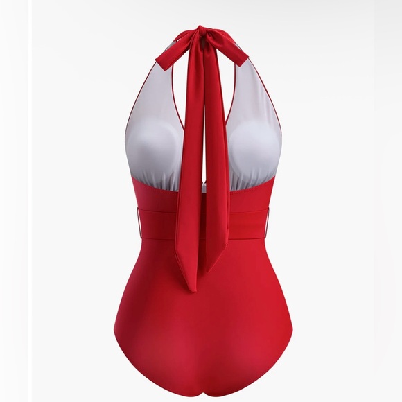 Commense Red Scarlet Halter One-Piece Swimsuite. Size L - Picture 8 of 10